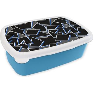 Broodtrommel Blauw - Lunchbox - Brooddoos - Vormen - Geometrie - Zwart - Design - 18x12x6 cm - Kinderen - Jongen