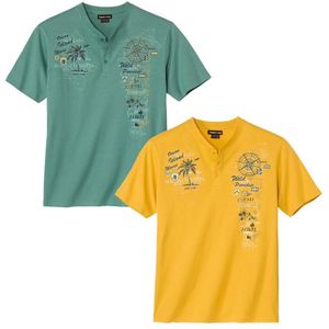 ATLAS FOR MEN - Set van 2 T-shirts met knopenhals - Heren - Verkrijgbaar in grote maten - L