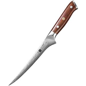 Xinzuo B13R Yu - Fileermes - 18 cm - Vlijmscherp - Damascus Staal - Rozenhouten Handvat