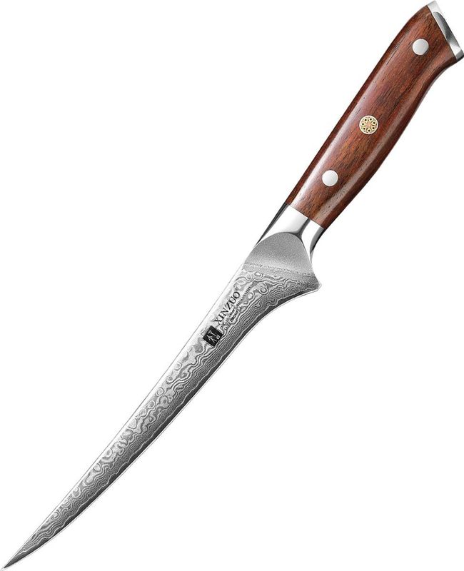Xinzuo B13R Yu - Fileermes - 18 cm - Vlijmscherp - Damascus Staal - Rozenhouten Handvat
