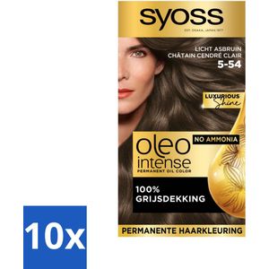 10 x SYOSS - Oleo Intense 5-54 Licht As Bruin - Haarverf - Zonder Ammoniak - Grijsdekking - Langdurige Kleur - Haarverf - Permanent Haarkleuring - Zonder Ammoniak - Grijsdekking - Langdurige Kleur