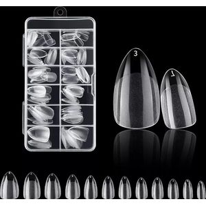 Nifkos 104 - Short Almond cq Rounded Half Frosted - Full Cover - Nageltips - Nepnagels - Plaknagels - In Assortimentsbox - 120 stuks 12 maten - Voor Gellak Acrylnagellak en PolyGel nagels - Royala Frosted Tips Line
