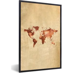 Fotolijst incl. Poster - Wereldkaart - Hart - Papyrus - 60x90 cm - Posterlijst