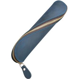 Lederen pennenetui met ritssluiting - voor school en werk - Blauw Modern design .