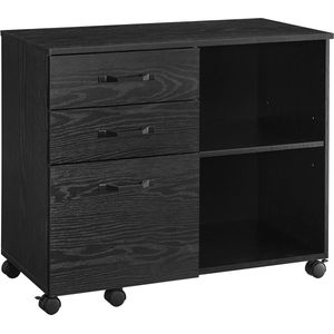 Rolcontainer - Opbergwagen - Organisator - Spaanplaat en Metaal - 40 cm x 80 cm x 66 cm - Zwart met houtnerfafwerking - Lichtgewicht - Eenvoudige montage - Hoge draagkracht
