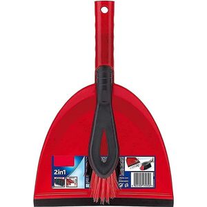 Efficient Dustpan and Dustpan Set 2-in-1 - Practical Cleaning Set for Hard Floors - Red - Includes Hand Brush with Unsplit Bristles