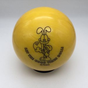 Bowling Bowlingbal Ebonite ' ODIE Good times yellow sparkle' , polyester bal, geel, 10 p , Ongeboord, zonder gaten, met 3 graveringen die zwart zijn ingekleud