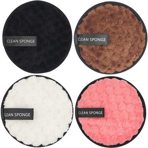 4-pack - Make-up remover puff - Ronde microvezeldoekjes - Herbruikbare zachte make-up remover katoen voor alle huidtypen - Sterke make-up remover voor mascara, oogschaduw, reiniger, foundation, make-up remover doekje