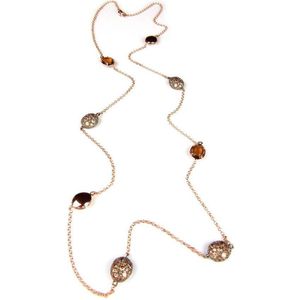 Zilveren halsketting collier halssnoer roos goud verguld Model Bubbels gezet met bruine stenen