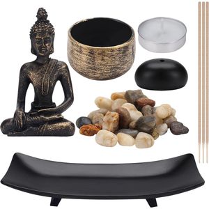Zittende Boeddha Kaars en Wierook Houder - Zen Tuin - Huis Decor - Natuurlijke Steen