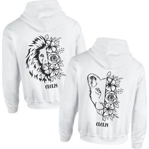Hoodie set koppel voor hem en haar-Leeuw Leeuwin met datum-Wit-Maat S