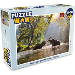 Puzzel Spelende olifanten in de zon - Legpuzzel - Puzzel 1000 stukjes volwassenen