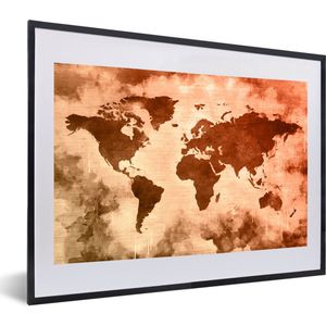 Fotolijst incl. Poster - Wereldkaart - Rood - Bruin - 60x40 cm - Posterlijst