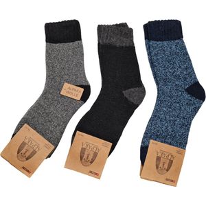 Alpaca Wollen Sokken- Huissokken - Wintersokken - Thermosokken - 3Pack – Grijs Zwart Blauw - 39-43