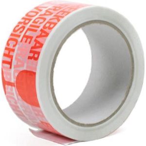 Fragile Tape - Waarschuwingstape Breekbaar Rood-Wit 50mm-66m
