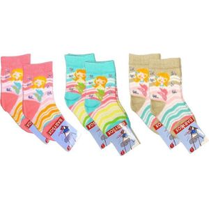 6 paar Meisjes Babysokken - Blauw-Beige-Roze - Zeemeermin - Maat 56-68