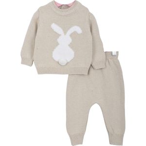 Minora Newborn Baby Kleding Set - Jongens en Meisjes - Winterbroek en trui- 3/6 Maanden- Kraamcadeau - Babyshower-Newborn tweedelige gestreepte set met konijn -Beige- Sinterklaas