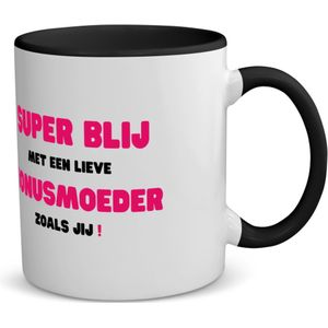 Akyol - super blij met een lieve bonusmoeder zoals jij koffiemok - theemok - zwart - Mama - de liefste bonusmoeder - moeder cadeautjes - moederdag - verjaardag - geschenk - kado - 350 ML inhoud