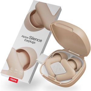 Alpine Silence Oordoppen - Oordoppen slapen - Vlieg oordoppen - voor Slapen, Focus & Reizen - Comfortabele, Herbruikbare Gehoorbescherming - Nauwsluitende V-vorm & Zachte Ovale Tips – 4 Maten XS/S/M/L – Tot 25dB Geluidsdemping – Beige