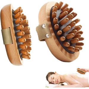 Airbag Massageborstel - Meridian Drukborstel - 2 Massageborstels - Massagetool - Houttherapie - Handheld - Hout - Massageborstel voor het Lichaam - Houten Massageborstel - Badtool - Exfoliatie - 11×7,5cm - Bruin