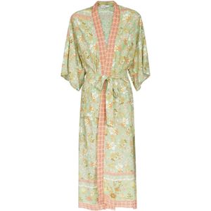 Kimono - Flowers - Groen/Zalm - Summer - 100% Rayon - Maat L