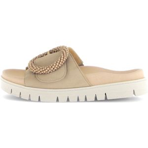 Gabor - Slippers - Beige - Zomerschoen met Sierparels - Klittenbandsluiting