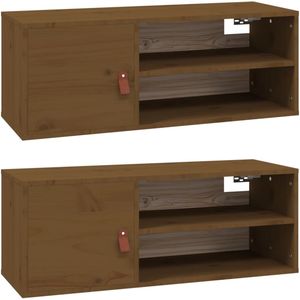 vidaXL Wandkasten - Massief Grenenhout - Honingbruin - 2 st Wandkast - Grenoble Hout - Honig Bruin - Opbergruimte - Wandmontage