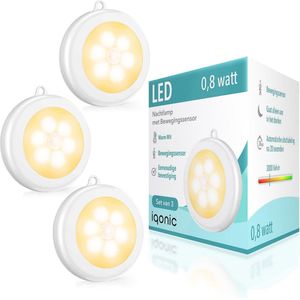 Iqonic Draadloze Ledlamp met Bewegingssensor - Kastverlichting - Onderbouw LED Lamp op Batterij - 3 Stuks - Warm Wit