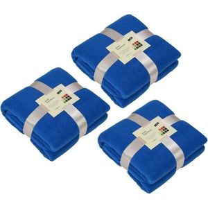 3x Fleece dekens/plaids kobaltblauw 130 x 170 cm -  Woondeken - Fleecedekens