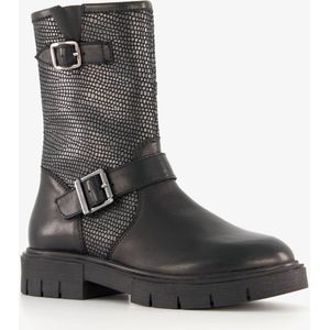 Groot leren meisjes biker boots zwart - Maat 30