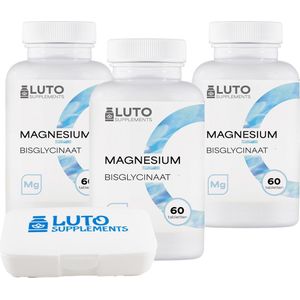 Magnesium Glycinate - 180 Tabletten - 150mg elementair magnesium Bisglycinaat / Glycinaat per dag dosering - Met Pillbox* - Luto Supplements