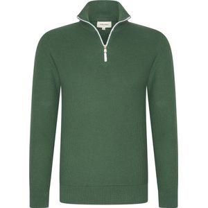 YVES ENZO Half Zip Heren Trui 100% Piqué katoen - Heren Sweater - Schipperstrui met rits - Coltrui Heren - Maat S - Groen
