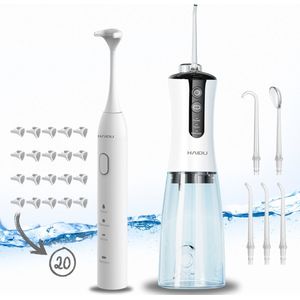 HAIDU Elektrische Tongschraper + Pro Flow Waterflosser – Flosdraad – Mondhygiëne – Wit