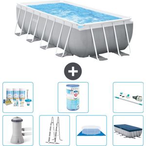 Intex Rechthoekig Prism Frame Zwembad - 488 x 244 x 107 cm - Grijs - Inclusief Pomp - Ladder - Grondzeil - Afdekzeil Onderhoudspakket - Filter - Stofzuiger