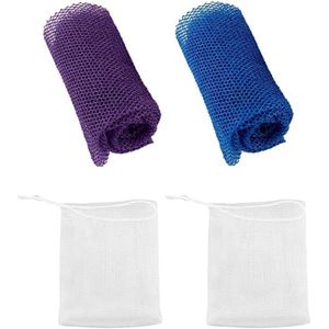 Afrikaanse scrubsponsnet - Set van 2 schuimnetten voor lichaamsreiniging en rugreiniging (blauw paars)