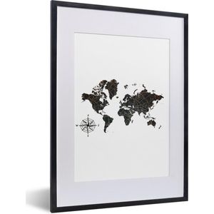 Fotolijst incl. Poster - Wereldkaart - Brons - Kompas - 30x40 cm - Posterlijst