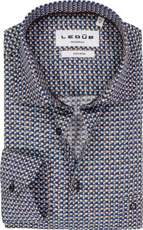Ledub - Modern Fit - Overhemd - Donkerblauw Dessin - Strijkvriendelijk