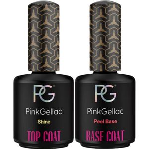 Pink Gellac Gellak Set - Manicure Set met Peel Off Base Coat 15ml en Top Coat Shine 15ml - Voordeelbundel - Peel Off Base Coat Gellak voor Eenvoudige Verwijdering - Top Coat Gellak voor een Glanzende Finish - Gel Nagellakset voor Thuis - Transparant