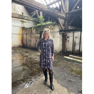 Hill Fashion - Jurk - Elin - Angelle Milan 1775-2 - Paars - Zwart - Maat S