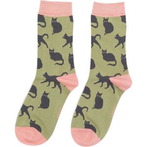 Miss Sparrow - Bamboe sokken dames katten cute cats - olive