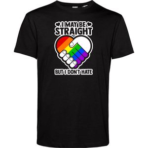 T-shirt I May Be Straight | Gay pride shirt kleding | Regenboog kleuren | LGBTQ | Zwart | maat XS