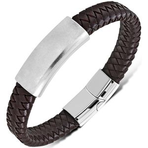 Amanto Armband Djowie Brown - 316L Staal - Leer - 12mm - 22cm