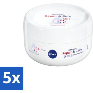 5 x NIVEA - Bodycrème - Herstel & Verzorging - Voor zeer droge huid - 72 uur hydratatie - 300 ml - Droge Huid Verzorging - Hydratatie - Huidbarrière - Panthenol - Urea