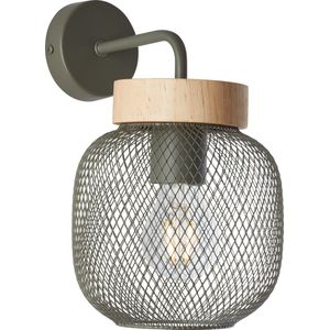 Brilliant lamp Giada wandlamp olijfgroen/hout metaal groen 1x A60, E27, 40 W