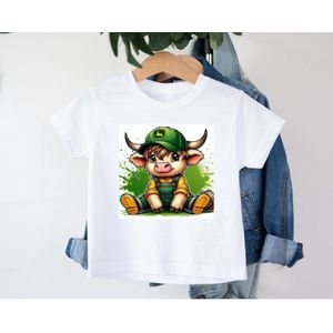 Kinder T-shirt met vrolijke print -boeren - tractor- wrangler -koeien -dieren - boy -girl - cow 14