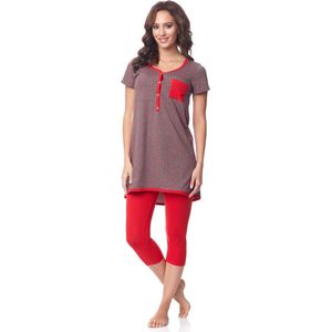 BeMammy Dames Zwangerschapspyjama - Korte mouwen - Korte broek met borstvoedingsfunctie - Katoen - BE-BE20-177-PJ - Grijs-Sterren-Rood - S