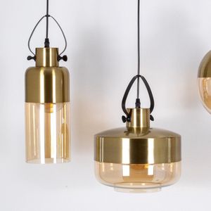Hanglamp 4-lichts met bronzen details en amber glas - Laure