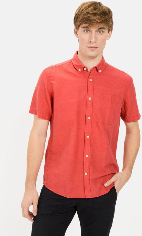 camel active - Korte Mouwen Overhemd - Rood - Katoen-Linnenmix