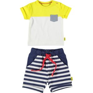 BESS - kledingset - 2delig - broek short blauw wit gestreept - shirt colorblock  - Maat 56