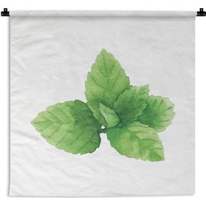 Wandkleed Aquarel Planten - Aquarel illustratie muntbladeren Wandkleed katoen 180x180 cm - Wandtapijt met foto